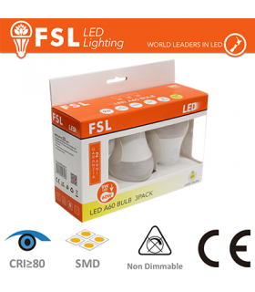 PROMO 3PACK A60 - 12W 3000K 1050LM CRI80 E27 - ILUMINACION FSL