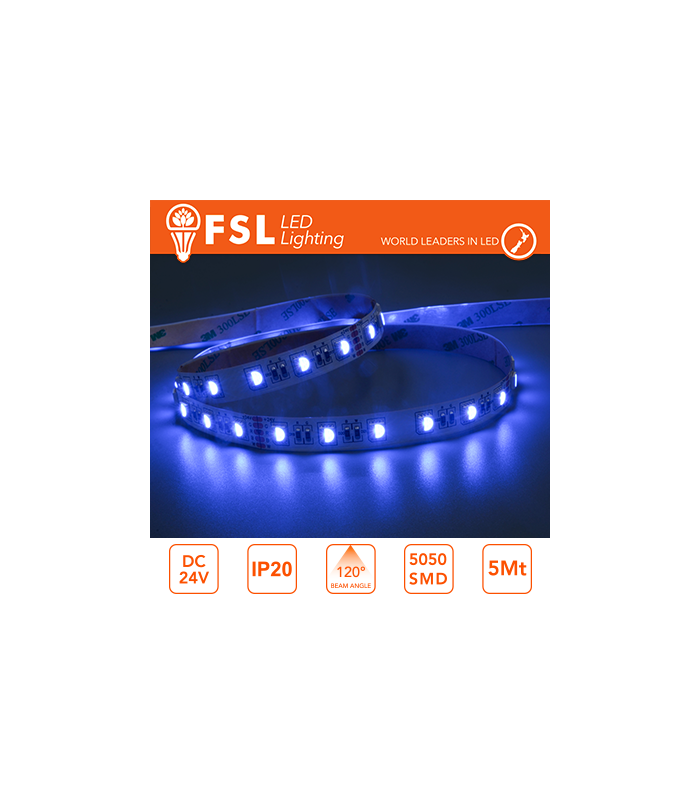 Tira LED 5m IP20 5050 24V 14W/m 60led/m RGB+W 3000 -
