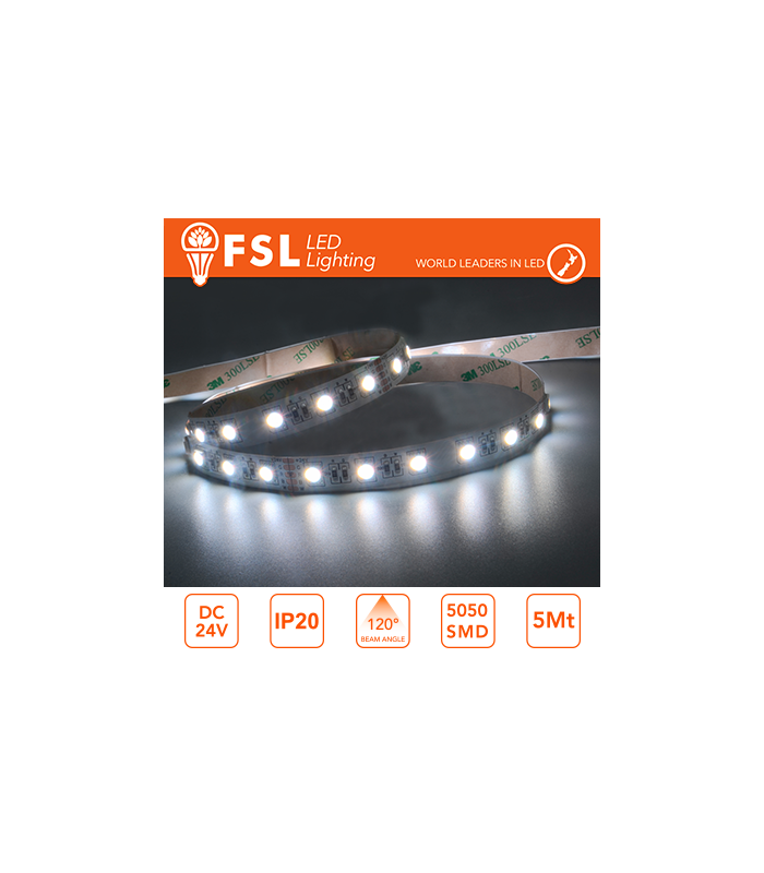 Tira LED 5m IP20 5050 24V 14W/m 60led/m RGB+W 3000 -