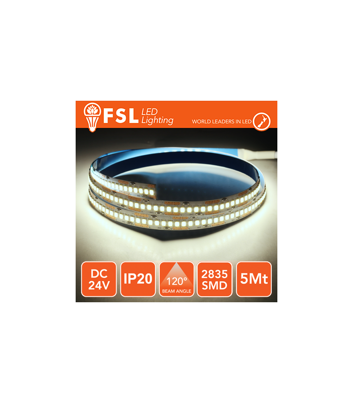 Tira LED 5m IP20 2835 24V 16W/m 240led/m WHI 6500K -