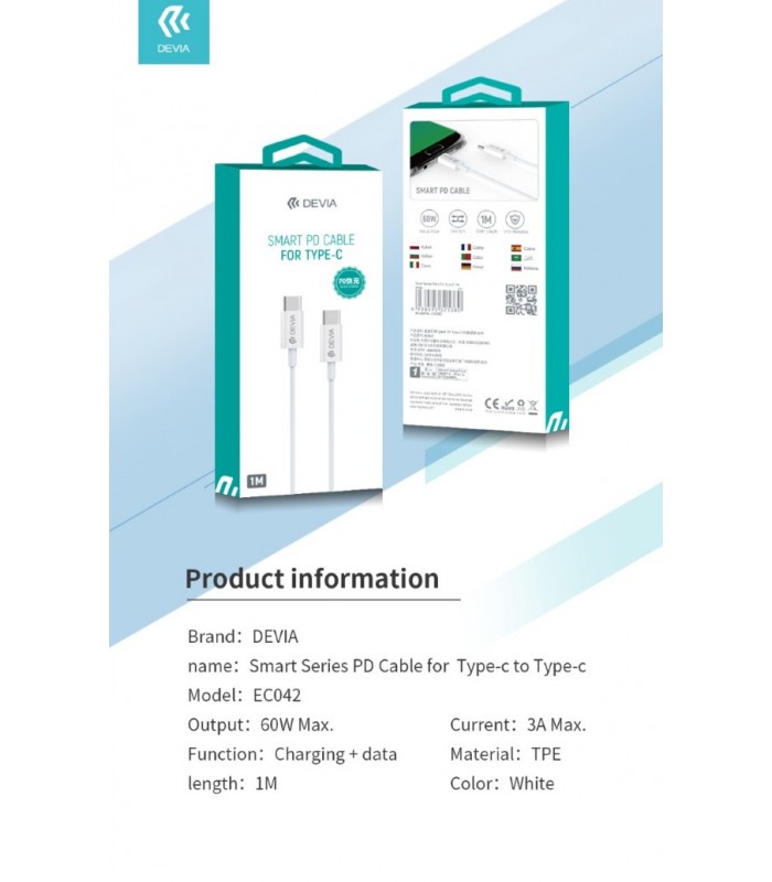 Cable serie inteligente tipo-c 20V 3A 6 - MY PHONE DEVIA  -   - 