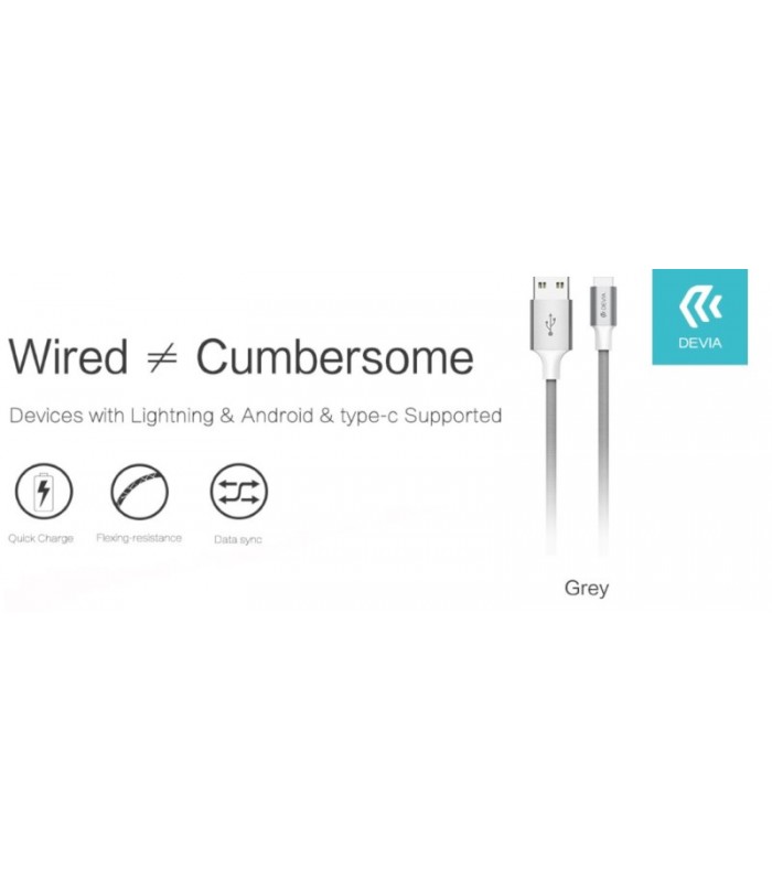 Pheez Series Cable Lightning (2.4A, 2M) Gris - MY PHONE DEVIA 