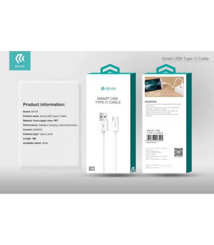 Cable Smart series Type-C 2M Blanco - MY PHONE DEVIA  -   - 
