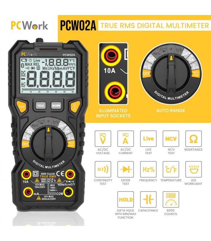 Multímetro digital PCWork PCW02A - EQUIPOS DE MEDICION Y PRUEBA