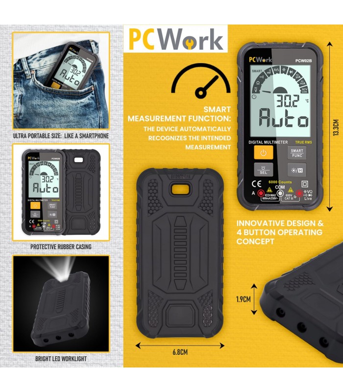 Multímetro digital PCWork PCW02B - EQUIPOS DE MEDICION Y PRUEBA