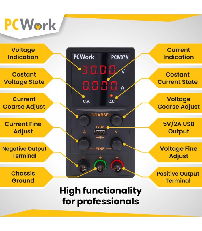 Fuente alimentación laboratorio PCWork PCW07A - EQUIPOS DE