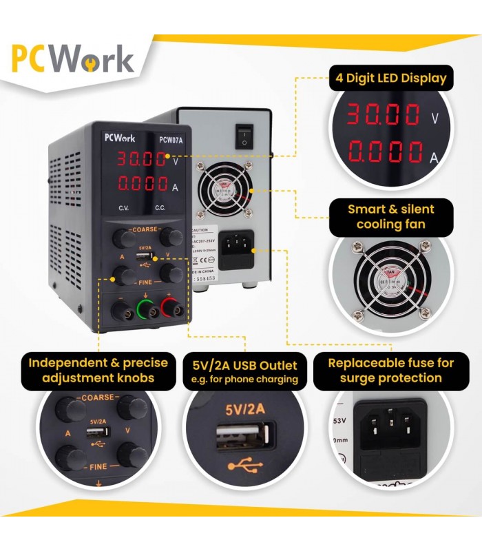 Fuente alimentación laboratorio PCWork PCW07A - EQUIPOS DE