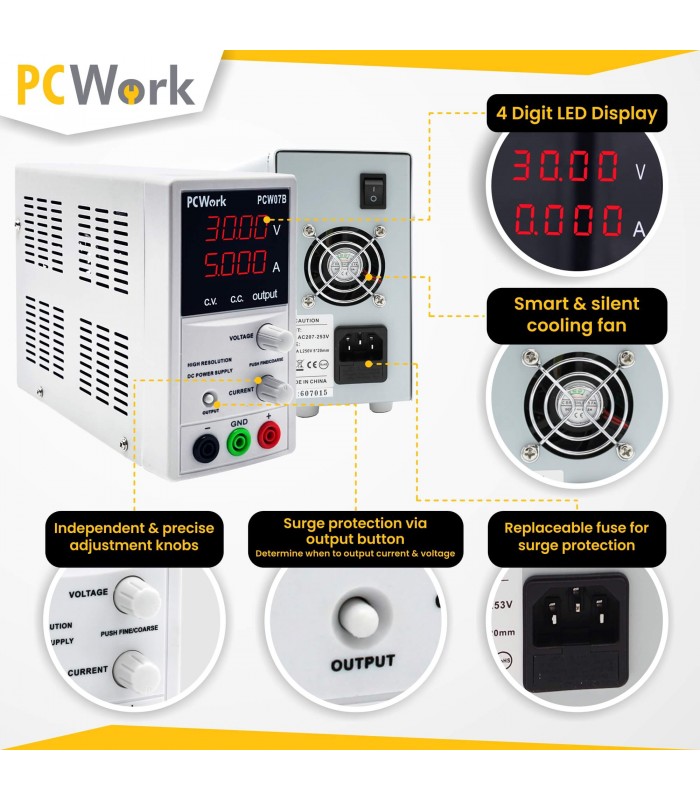 Fuente alimentación laboratorio PCWork PCW07B - EQUIPOS DE
