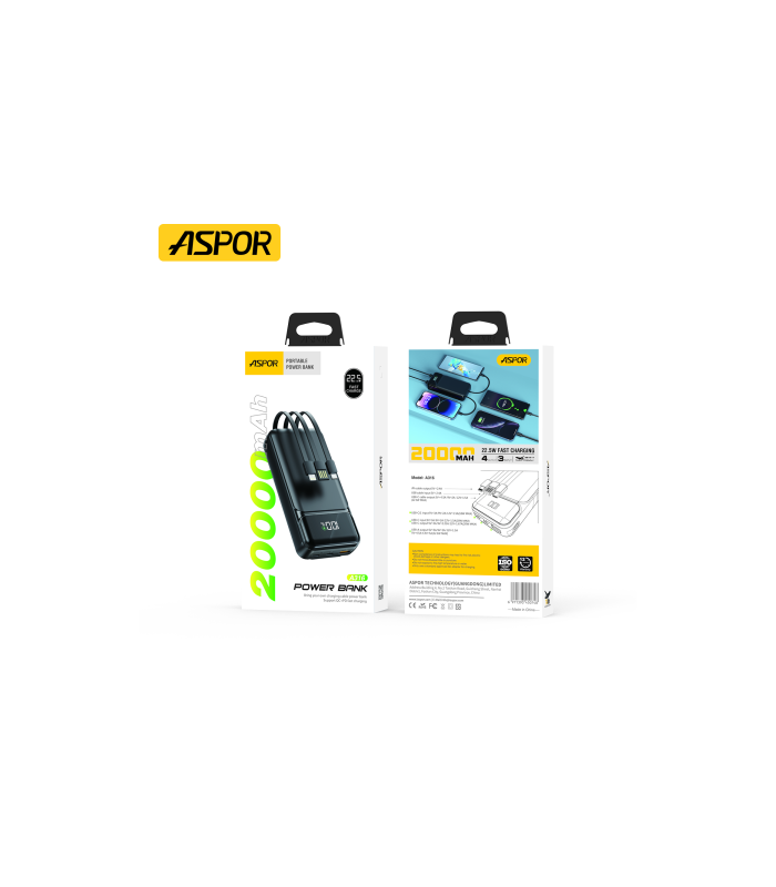 POWER BANK ASPOR 20000mah 2S BLANCO - ACCESORIOS TELEFONIA  -  